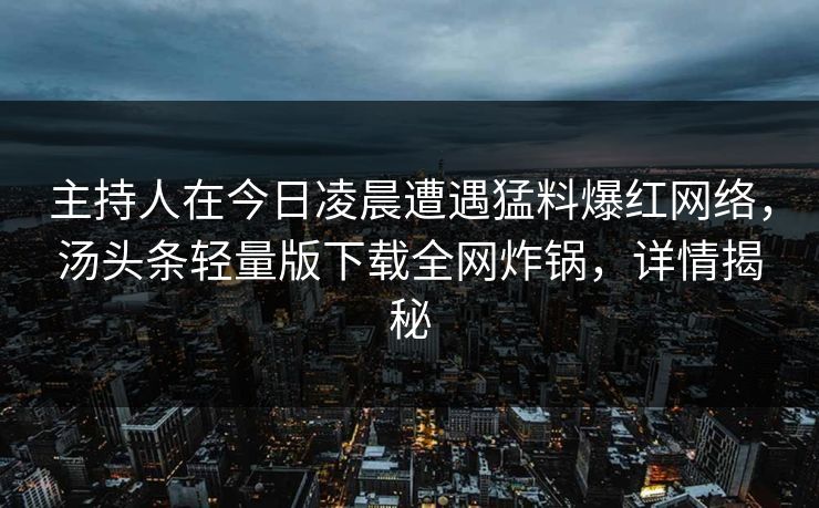 主持人在今日凌晨遭遇猛料爆红网络，汤头条轻量版下载全网炸锅，详情揭秘