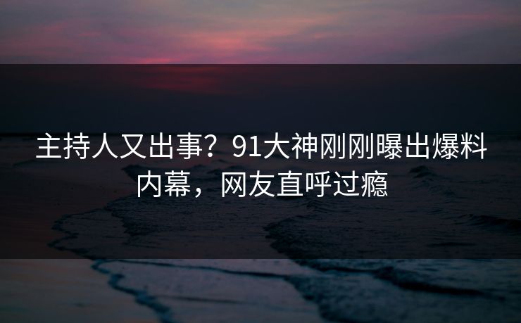 主持人又出事？91大神刚刚曝出爆料内幕，网友直呼过瘾