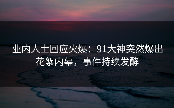 业内人士回应火爆：91大神突然爆出花絮内幕，事件持续发酵
