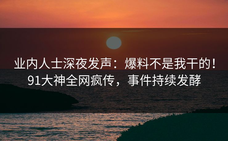业内人士深夜发声：爆料不是我干的！91大神全网疯传，事件持续发酵