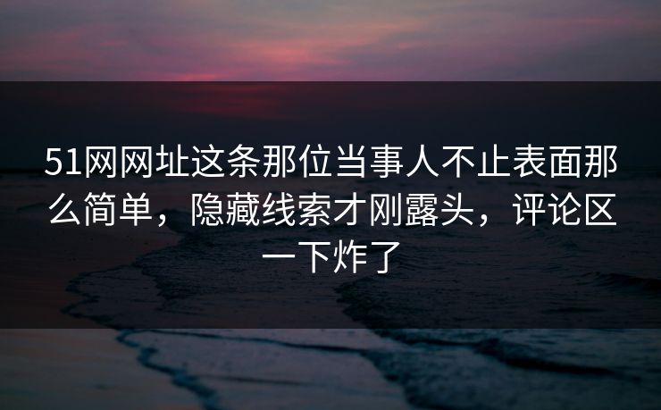 51网网址这条那位当事人不止表面那么简单，隐藏线索才刚露头，评论区一下炸了
